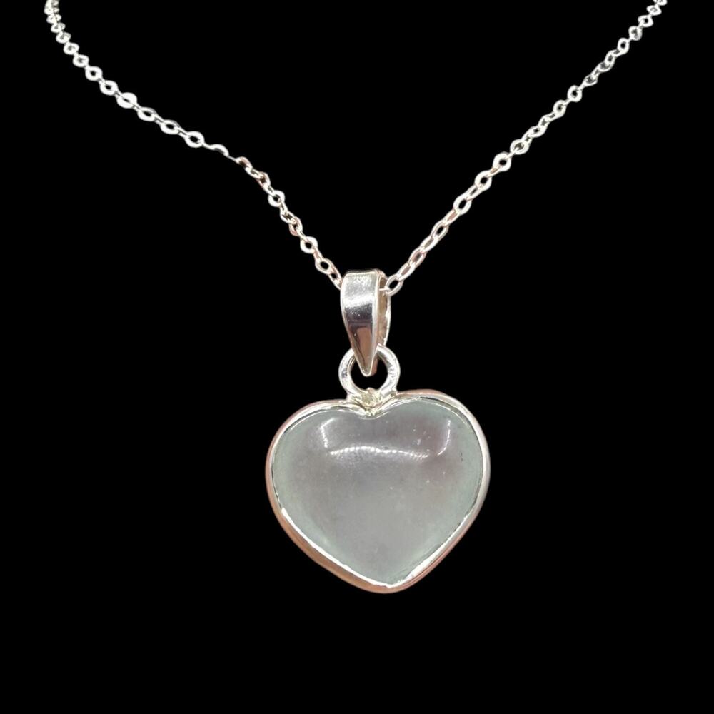 Natural Aquamarine Heart Pendant Necklace 925 Sterling Silver 18 inch Chain - Picture 5 of 6